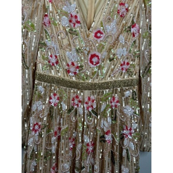 Mac Duggal 5415 Floral Tea Length Dress Sequin Beadwork Long Sleeve Size 8 NWT - Picture 7 of 13
